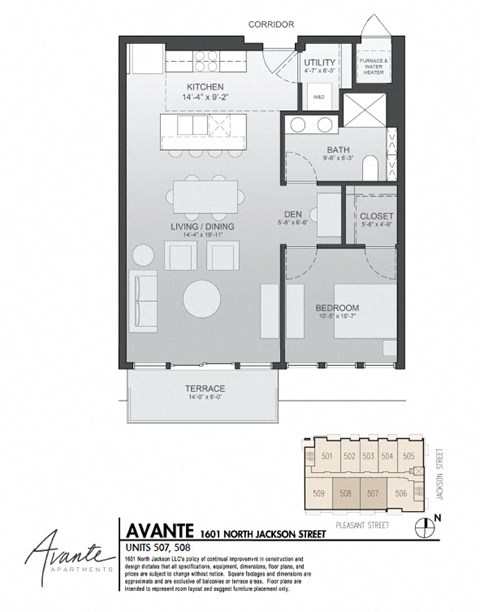 Floor plan for 1 bed, 1 bath, 817 sqft